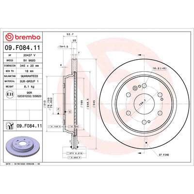 Brembo OE 21-22 Cadillac Escalade/2022 GMC Sierra 1500/21-22 Yukon UV Coated Brake Disc - Rear