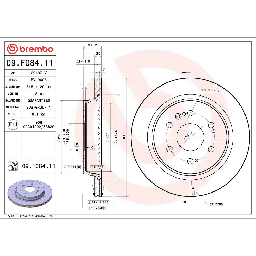Brembo OE 21-22 Cadillac Escalade/2022 GMC Sierra 1500/21-22 Yukon UV Coated Brake Disc - Rear