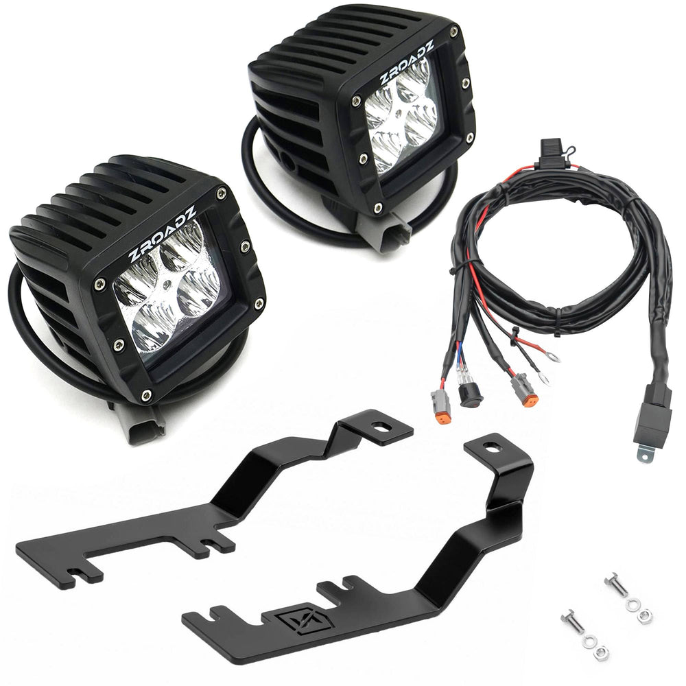 ~(3 lbs. 18X8X3)~ 2014-2017 CHEVROLET SILVERADO 1500: Hood Hinges LED Light Bar Mounts - By A Pillar - for mounting Two 3 IN Zroadz Cube Pod Work Lights or Similar Style Light - Bolts On to Hood Hinges - Easy Install