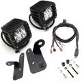 ~(5 lbs. 14X9X8)~ A Pillar Lower Pod Style LED Light Bar Mount Kit Includes (2) 3IN Cube LED Work Lights No Cut No Drill Installation Black Powder Coated Includes Universal Wiring Harness