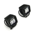 ~(5 lbs. 14X9X8)~ A Pillar Lower Pod Style LED Light Bar Mount Kit Includes (2) 3IN Cube LED Work Lights No Cut No Drill Installation Black Powder Coated Includes Universal Wiring Harness