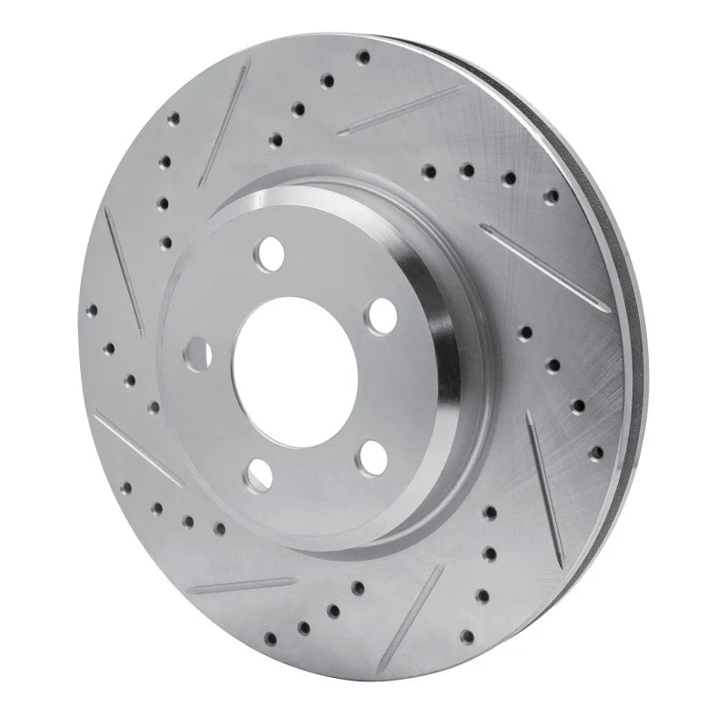 R1 09-23 Dodge Challenger Front Left Drilled & Slotted Silver Brake Rotor