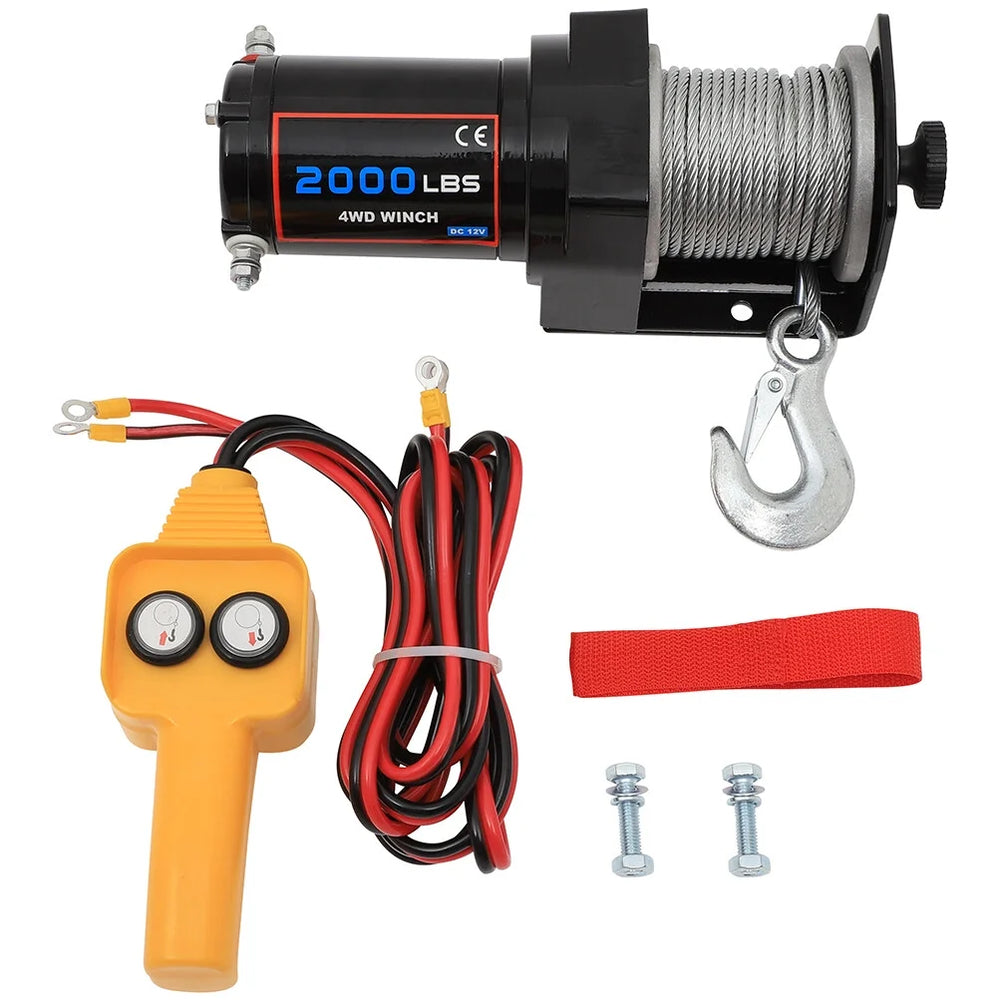 2000LB UTILITY WINCH 50FT WIRE ROPE HAND HELD CONTROLLER