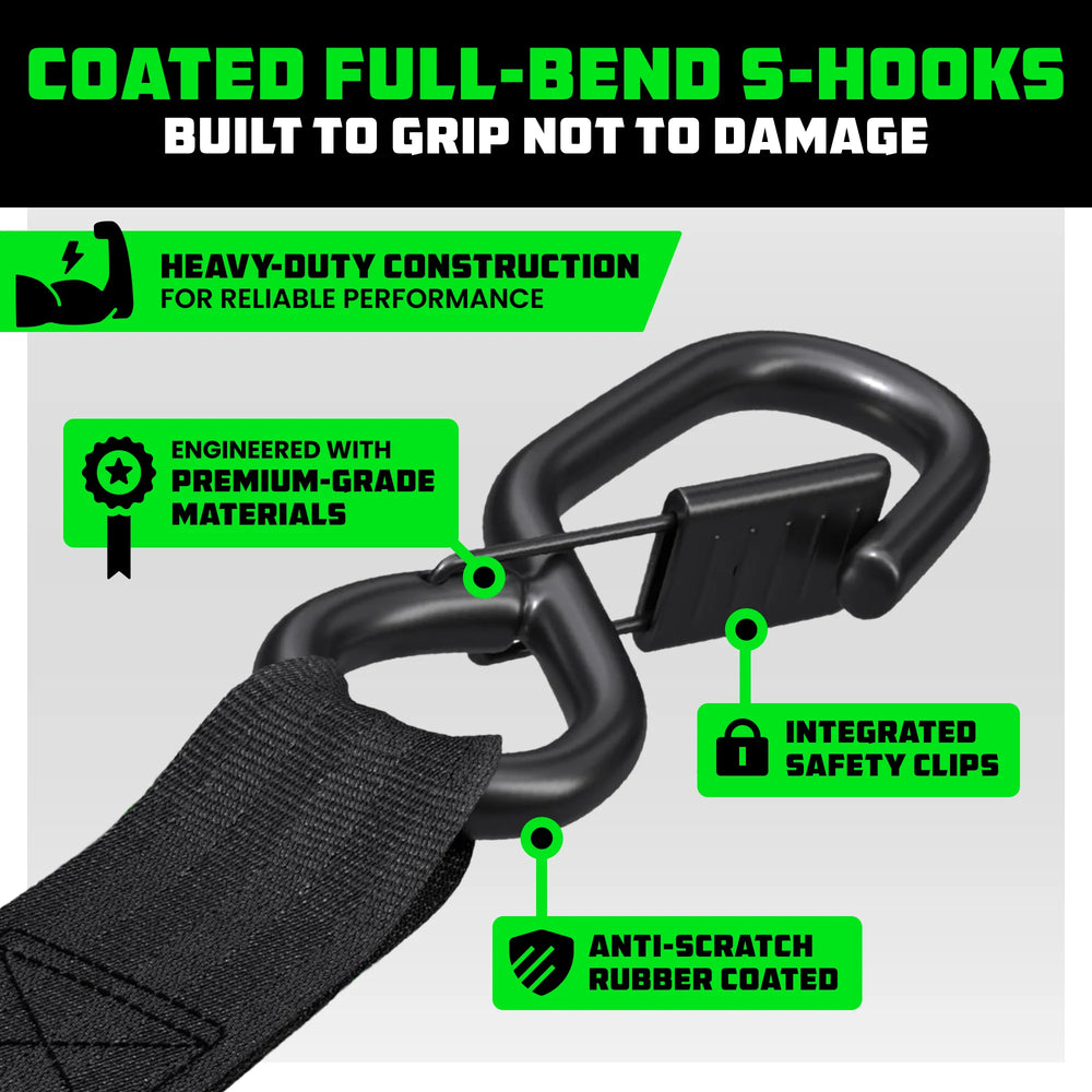 Rhino USA Retractable Ratchet Straps (4 Pack, 2Inx10Ft) (Black)