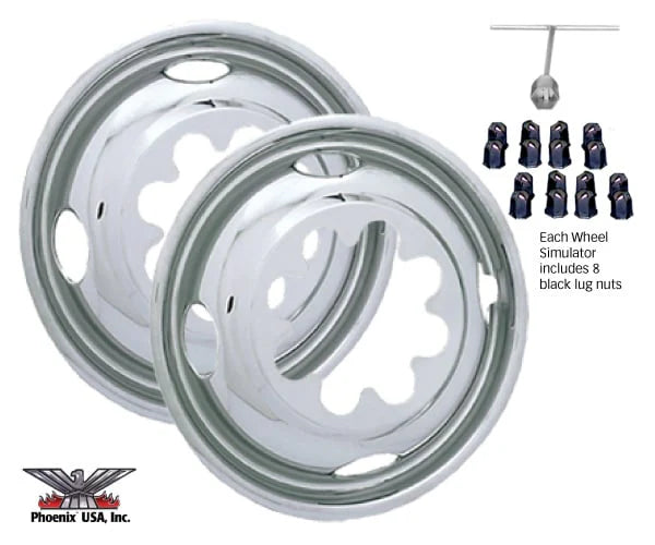 0107 GM C/K3500 16IN 8LUG DUAL USE GM HUB COVER DOTLINER SIMULATOR FRONT SET