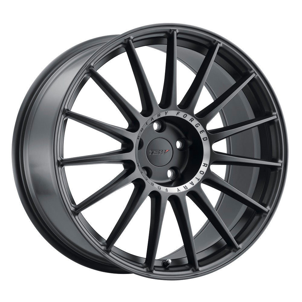 ~(24 lbs. 20X20X11)~ TSW PADDOCK 18x9.5 5/120 ET39 CB76.1 SEMI GLOSS BLACK W/MACHINED TINTED RING