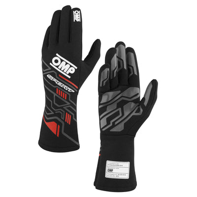 OMP SPORT GLOVES FIA 8856-2018 MY2025 BLACK / RED SZ S