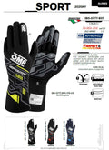 OMP SPORT GLOVES FIA 8856-2018 MY2025 BLACK / WHITE SZ M