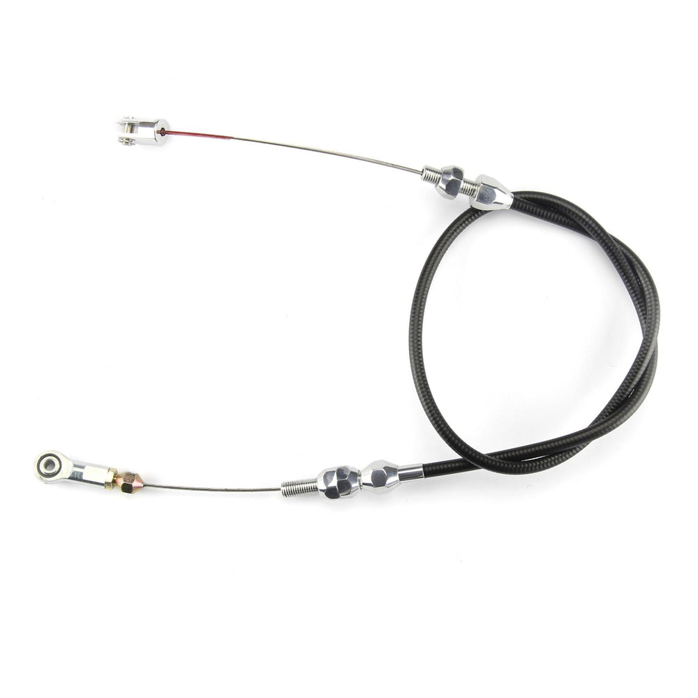 36IN UNIVERSAL BLACK HOUSING BARRY GRANT 6 SHOOTER THROTTLE CABLE W/ POLISHED FI