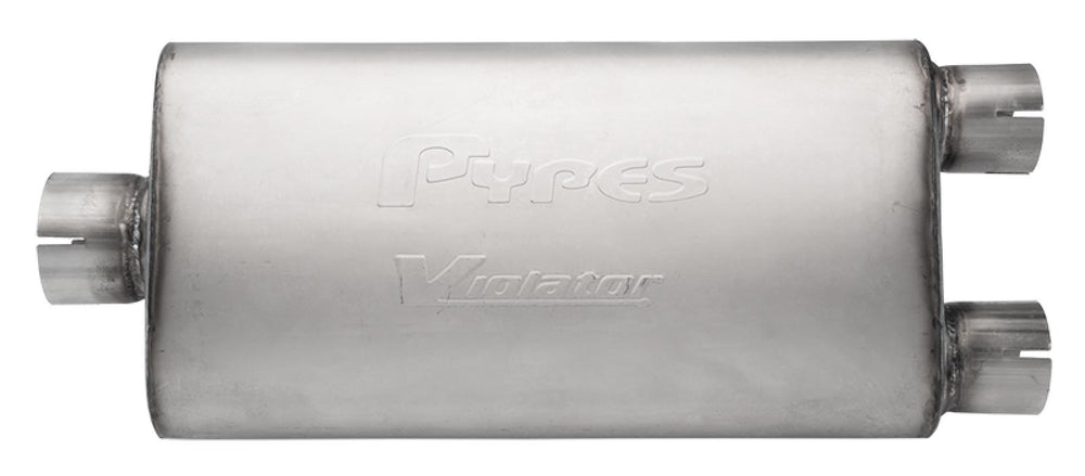 Violator Series Muffler 3 in Center Inlet 2.5 in Dual Outlet 18 in L Hardware Not Incl Natural 409 Stainless Steel Pypes Exhaust