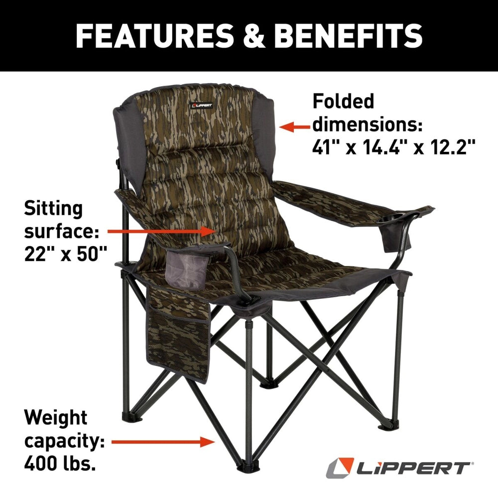 CAMPFIRE DELUXE FOLDING CHAIR MOSSY OAK ORIGINAL BOTTOMLAND CAMO