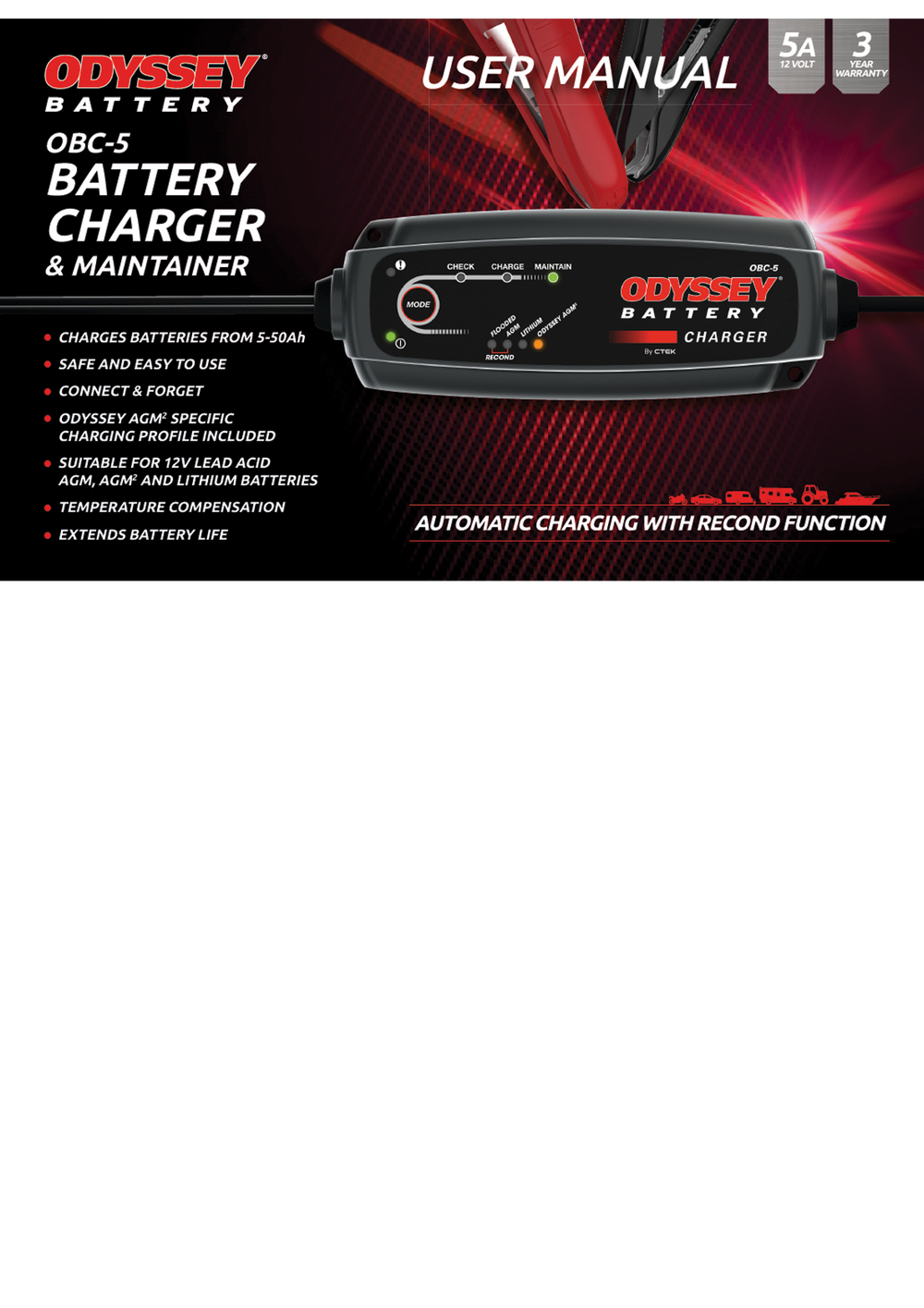 Odyssey Battery Portable Battery Charger - 5 Amp