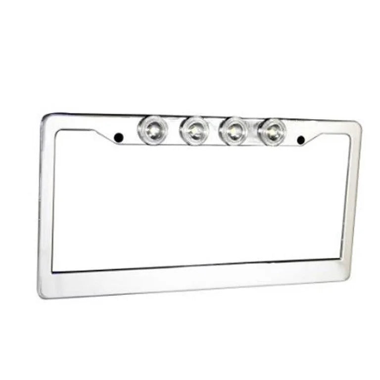 BRUSHED ALUMINUM LICENSE PLATE FRAME WITH FOUR 6000K XML CREE LED REVERSE LIGHTS