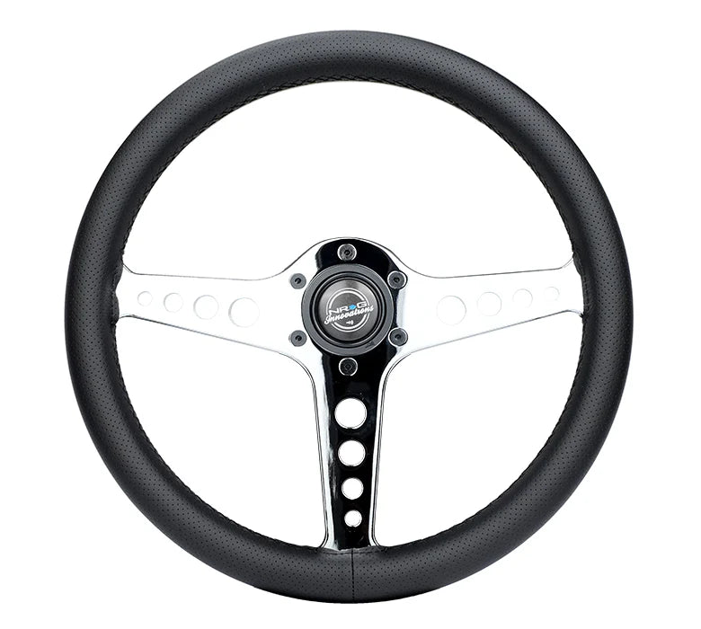 NRG Light Weight Gaming Steering Wheel - Driftz 350mm 3 Chrome Spokes Perforated Leather