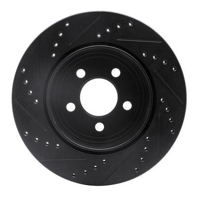 R1 05-23 Chrysler 300 Rear Right Drilled & Slotted Black Brake Rotor
