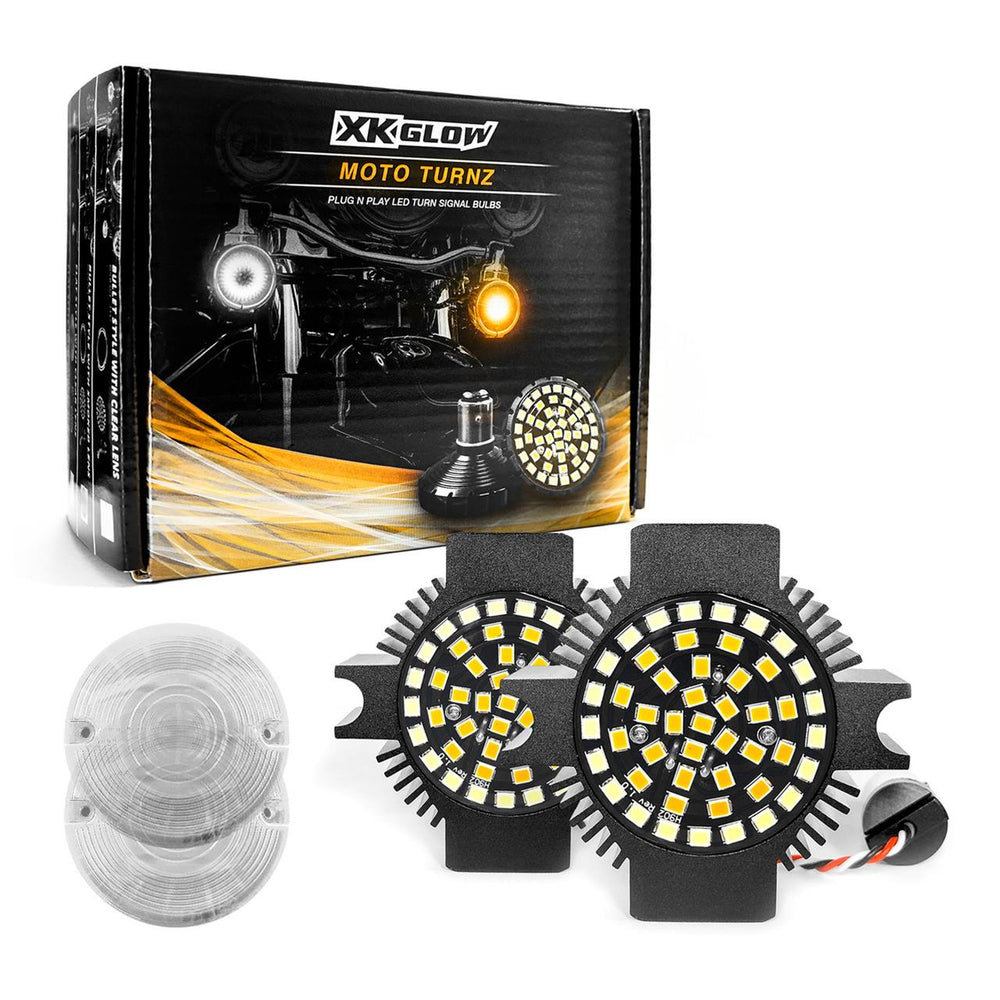 XK Glow Motorcycle Front LED Turn Signal Kit - Flat Style Clear Lenses