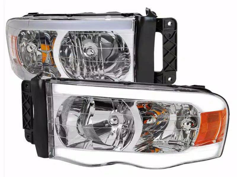 LED BAR HEADLIGHT WITH CHROME HOUSING CLEAR LENS AND AMBER REFLECTOR