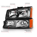 ANZO 2003-2006 Chevy Silverado Crystal Headlight w/ Signal Light Black Amber (4 pcs)