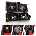 ANZO 2003-2006 Chevy Silverado Crystal Headlight w/ Signal Light Black Amber (4 pcs)