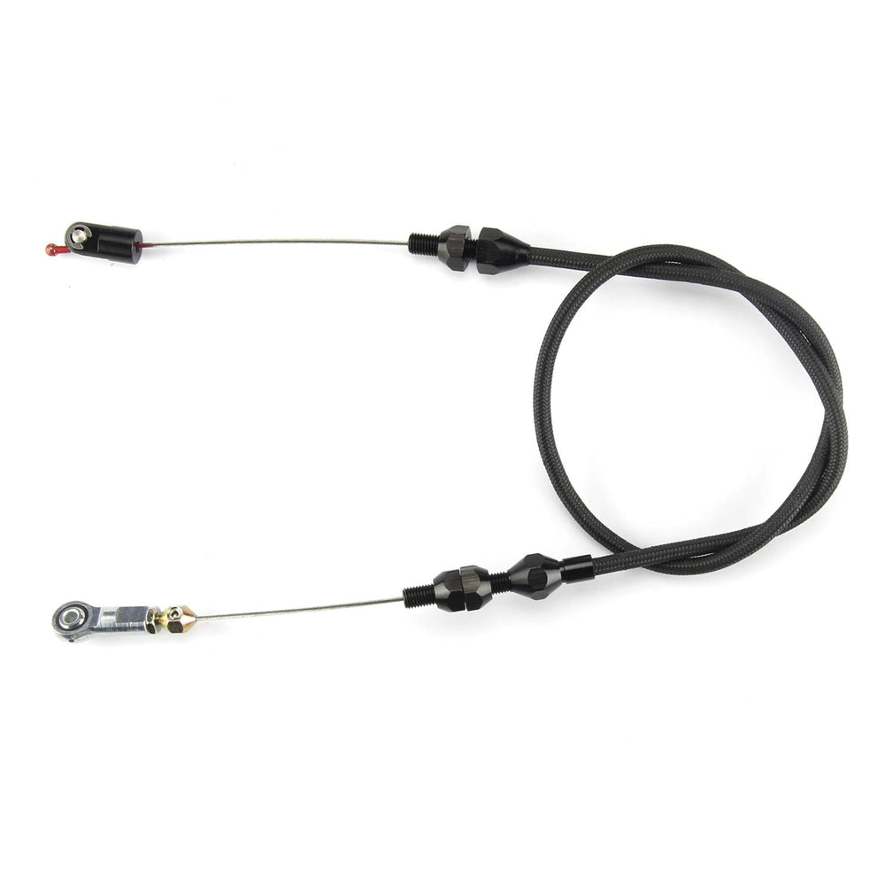 36IN HITECH BLACK STAINLESS HOUSING BARRY GRANT 6 SHOOTER THROTTLE CABLE W/ BLK