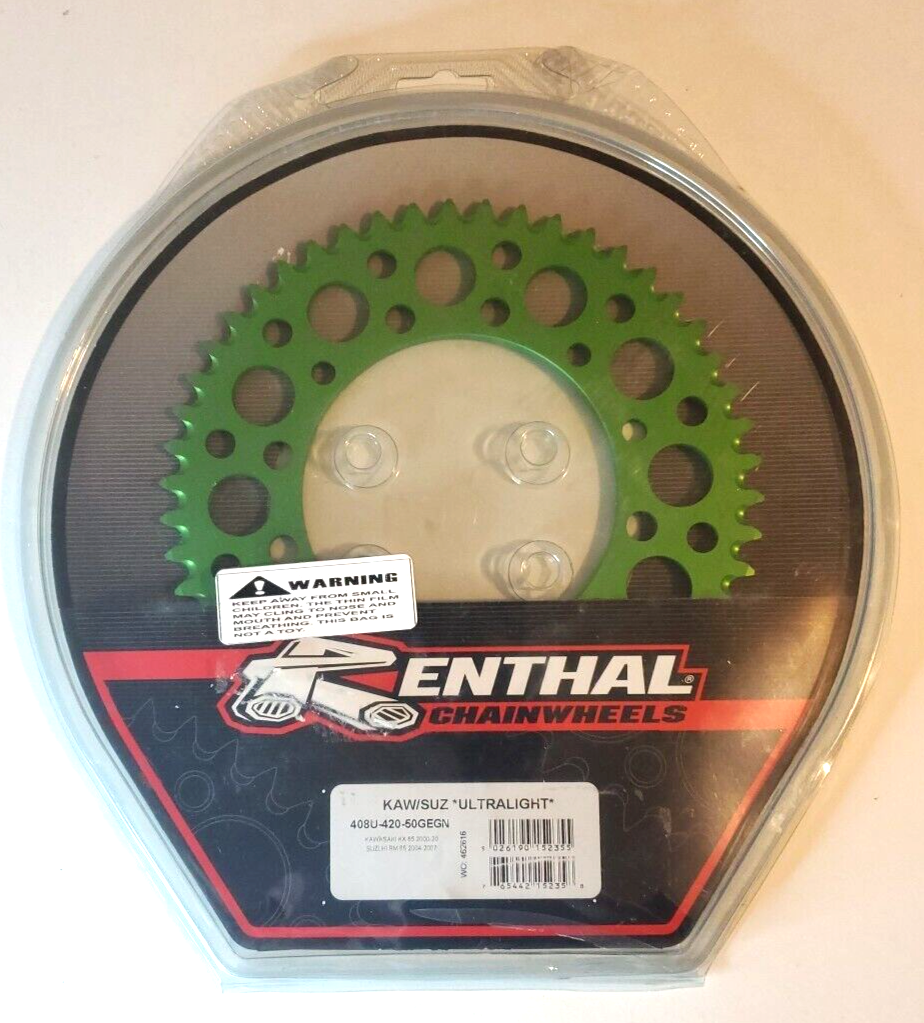 Renthal 2020 Kawasaki KX 65 Rear Grooved Sprocket - Green 420-50P Teeth