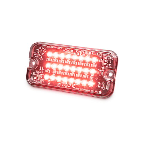 DIRECTIONAL LED: RECTANGULAR SURFACE MOUNT 12VDC 16 FLASH PATTERNS RED