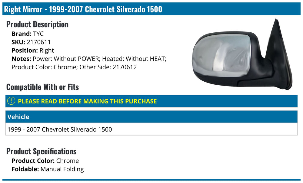 9907 CV SLVRD/9907 GC SIERA MAN w/ FOLD CHR MIR RH