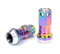 NRG M12x1.25 Steel Lug Nut w/Neochrome Al Tip/Dust Cap Cover Set 22pc Black/Neochrome w/Locks/Socket