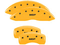 SET OF 4 CALIPER COVERS ENGRAVED FRONT/REAR MGP BLACK CHARACTERS YELLOW POWDER