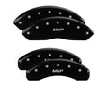 SET OF 4 CALIPER COVERS ENGRAVED FRONT/REAR MGP SILVER CHARACTERS BLACK POWDER