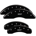 SET OF 4 CALIPER COVERS ENGRAVED FRONT/REAR MGP SILVER CHARACTERS BLACK POWDER