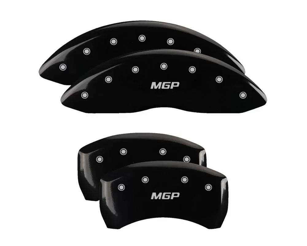 SET OF 4 CALIPER COVERS ENGRAVED FRONT/REAR MGP SILVER CHARACTERS BLACK POWDER
