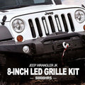 0718 WRANGLER 8IN HIGH POWER LED GRILLE KIT W/(2)LED LIGHT BARS5W CREE SINGLE