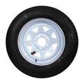 ST205/75D15 MOUNTED ON WHITE SPOKE 15X6 5X4.5 LOAD RATING: C 6PLY RATED 1820 LBS