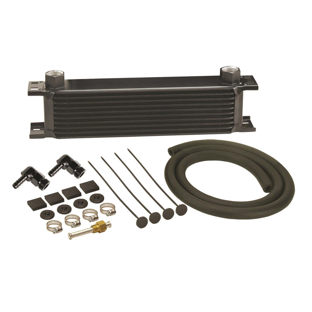 10 ROW SERIES 10000 STACK PLATE TRANS COOLER KIT 90DEG SWIVEL X 3/8 HOSE BARB