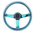 Reinforced Steering Wheel - Matsuri 350mm 2 Deep Dish Clear Acrylic Steering Wheel in Blue and NeoChrome spoke finish with slits.