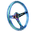 Reinforced Steering Wheel - Matsuri 350mm 2 Deep Dish Clear Acrylic Steering Wheel in Blue and NeoChrome spoke finish with slits.