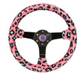 NRG Reinforced Steering Wheel (350mm/3in. Deep) SAVAGE Brown Leopard w/ Matte Blk Spokes