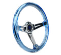 Reinforced Steering Wheel - Matsuri 350mm 2 Deep Dish Clear Acrylic Steering Wheel in Purple and Chrome spoke finish with slits.