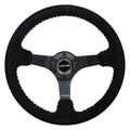 NRG Reinforced Steering Wheel (350mm / 3in. Deep) Blk Suede/Silver BBall Stitch w/5mm Mt. Blk Spokes