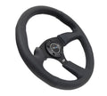 NRG Reinforced Steering Wheel (350mm / 2.5in. Deep) Leather Race Comfort Grip w/4mm Gold Spokes