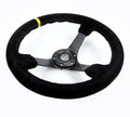 NRG Reinforced Steering Wheel (350mm / 3in. Deep) Blk Suede/X-Stitch w/5mm Blk Spoke & Yellow CM