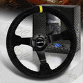 NRG Reinforced Steering Wheel (350mm / 3in. Deep) Blk Suede/X-Stitch w/5mm Blk Spoke & Yellow CM