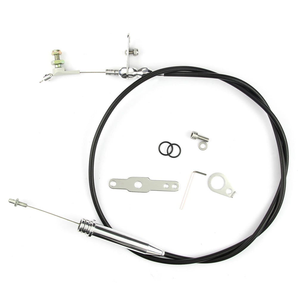 46IN UNIVERSAL BLACK HOUSING 700R4 BLOWER DRIVE KICKDOWN CABLE W/ POLISHED FITT