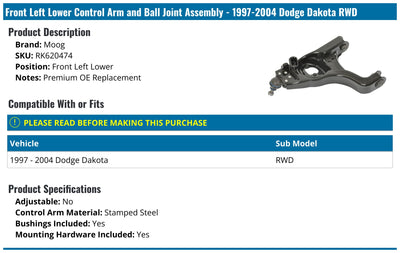 MOOG 97-04 Dodge Dakota Front Left Lower Control Arm