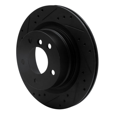 R1 08-13 BMW 128I Rear Left Drilled & Slotted Black Brake Rotor