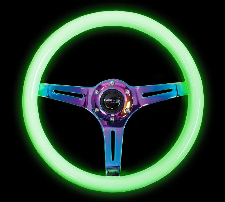 Classic Wood Grain Wheel - 350mm 3 Neochrome spokes - Glow-in-the-dark PURPLE Color