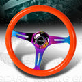 NRG Classic Wood Grain Steering Wheel (350mm) Neon Orange Color w/Neochrome Spokes