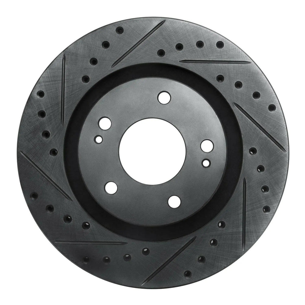 R1 05-22 Mitsubishi Outlander PHEV Front Left Drilled & Slotted Black Brake Rotor