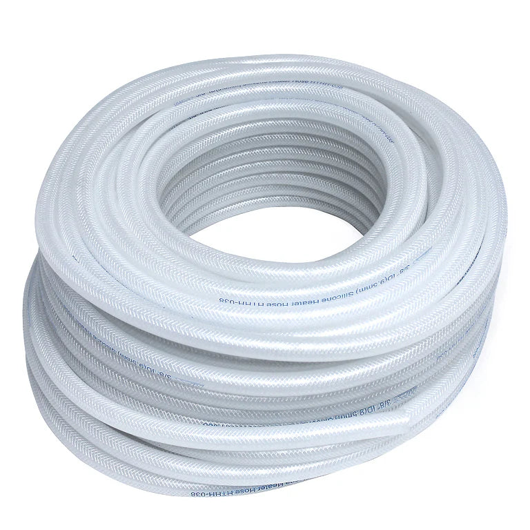HPS Performance 3/8 ID Clear high temp reinforced silicone heater hose 25 feet roll Max Working Pressure 80 psi Max Temperature Rating: 350F Bend Radius: 1-1/2